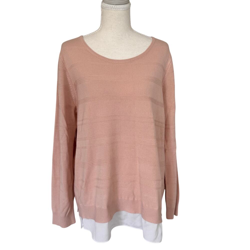 Calvin Klein Blush Layered Knit Sweater Top Chiffon Hem - Large